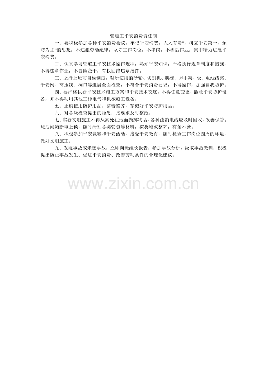 管道工安全生产责任制.doc_第1页