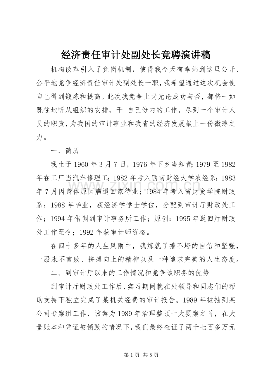 经济责任审计处副处长竟聘演讲稿范文.docx_第1页