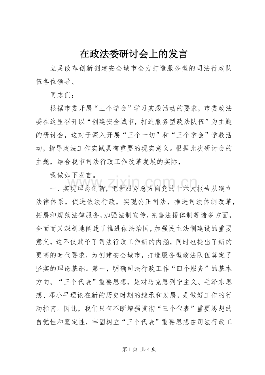 在政法委研讨会上的发言稿 (2).docx_第1页