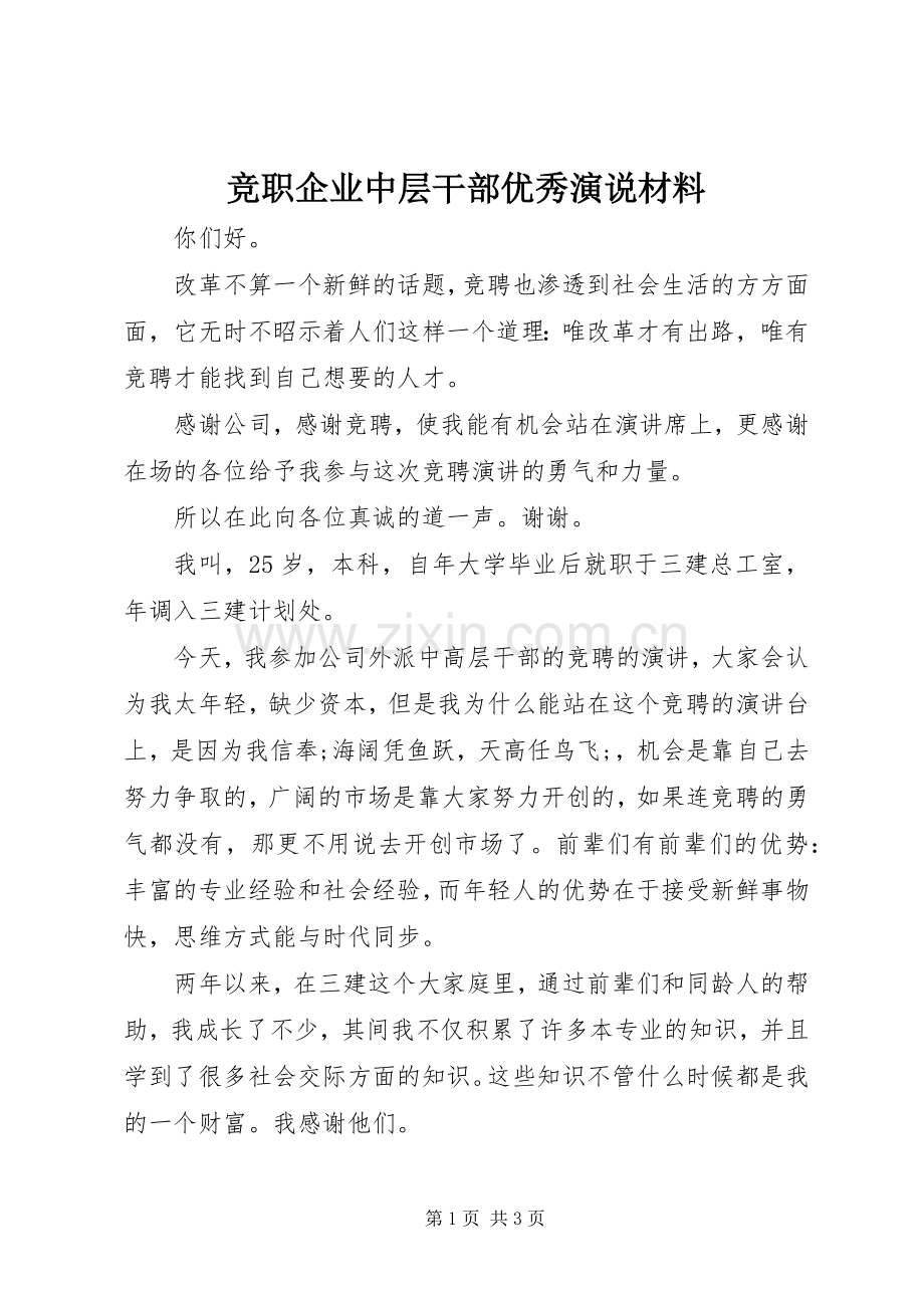 竞职企业中层干部优秀演说稿材料.docx_第1页
