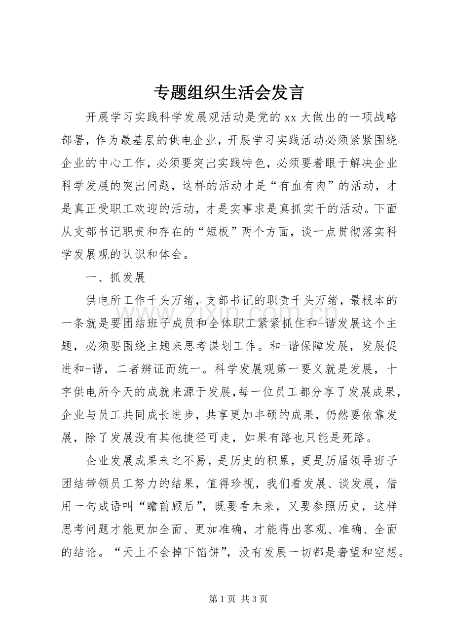 专题组织生活会发言稿 (3).docx_第1页