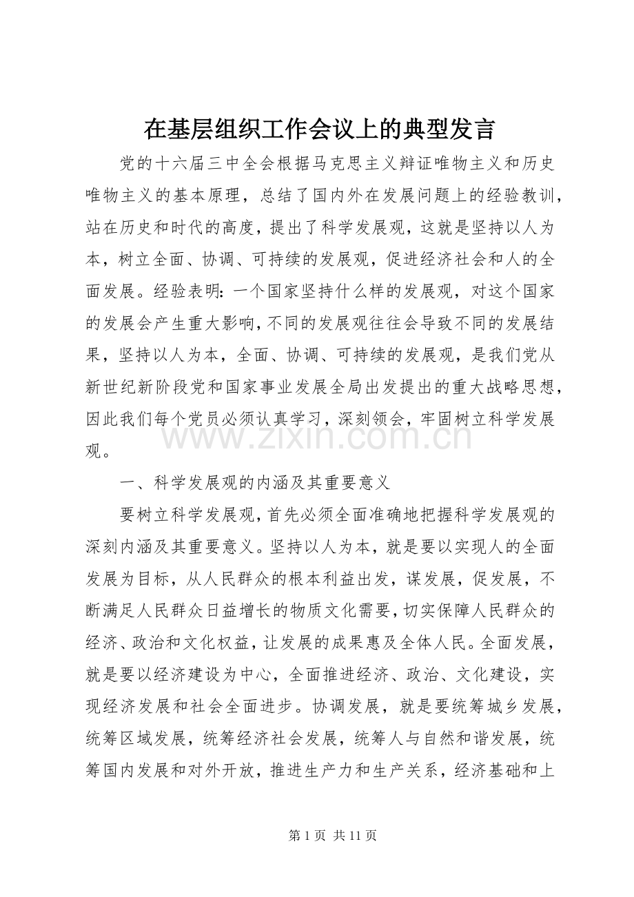 在基层组织工作会议上的典型发言材料.docx_第1页