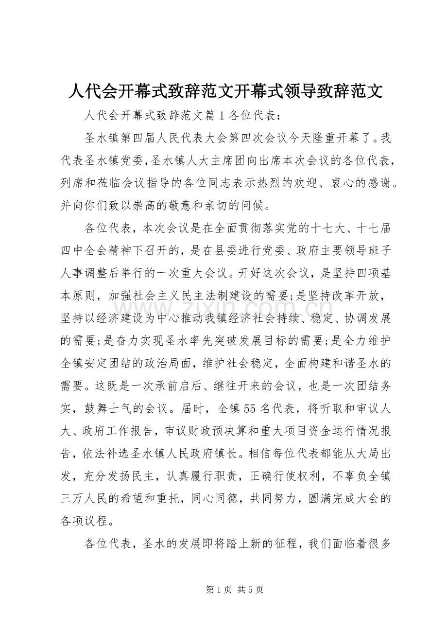 人代会开幕式演讲致辞范文开幕式领导演讲致辞范文.docx_第1页