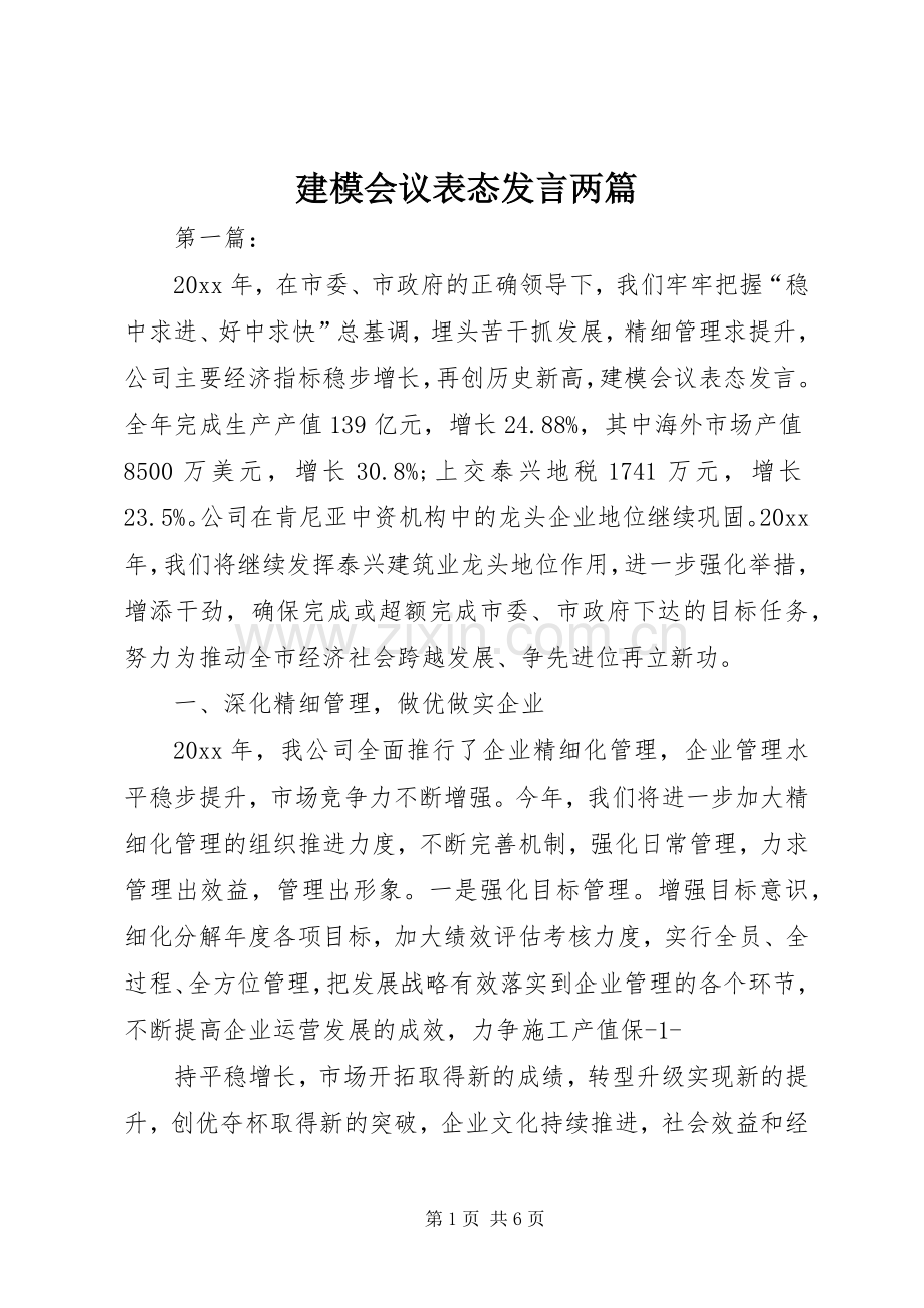 建模会议表态发言稿两篇.docx_第1页