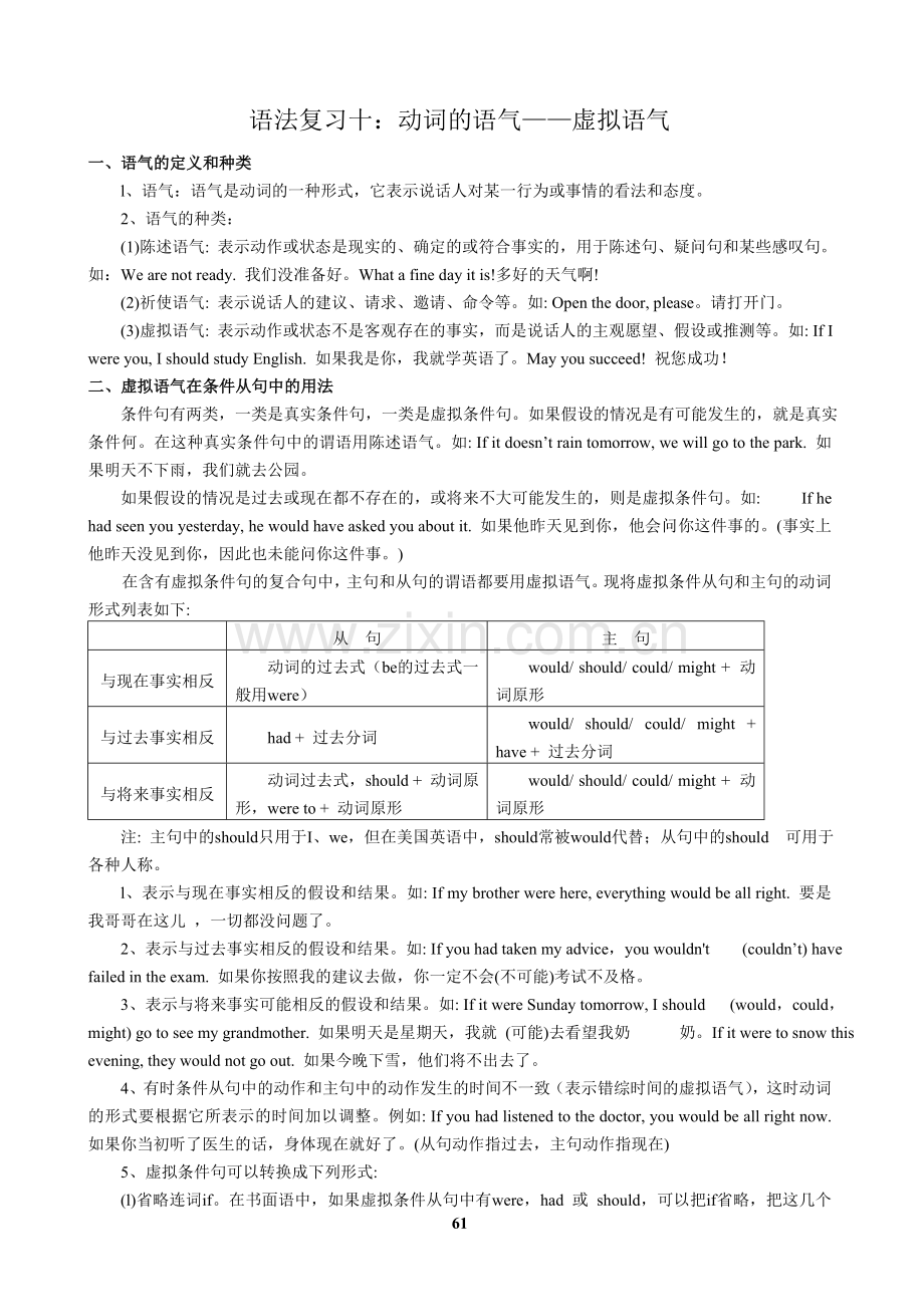 语法复习十：动词的语气——虚拟语气.doc_第1页