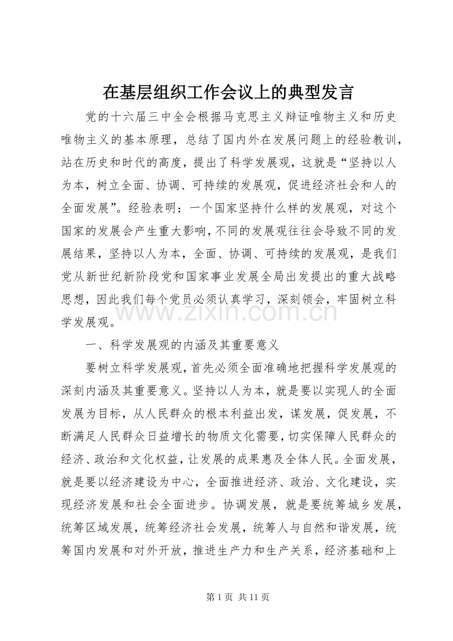 在基层组织工作会议上的典型发言稿 (4).docx_第1页