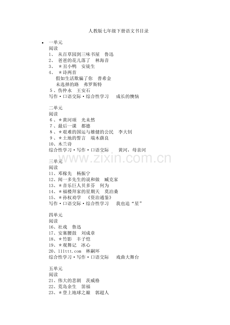 人教版七年级下册语文书目录.doc_第1页