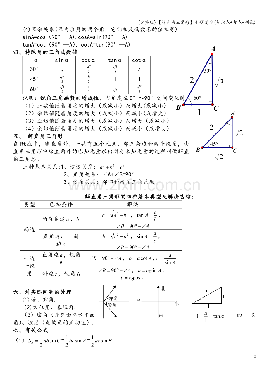 【解直角三角形】专题复习(知识点+考点+测试).doc_第2页