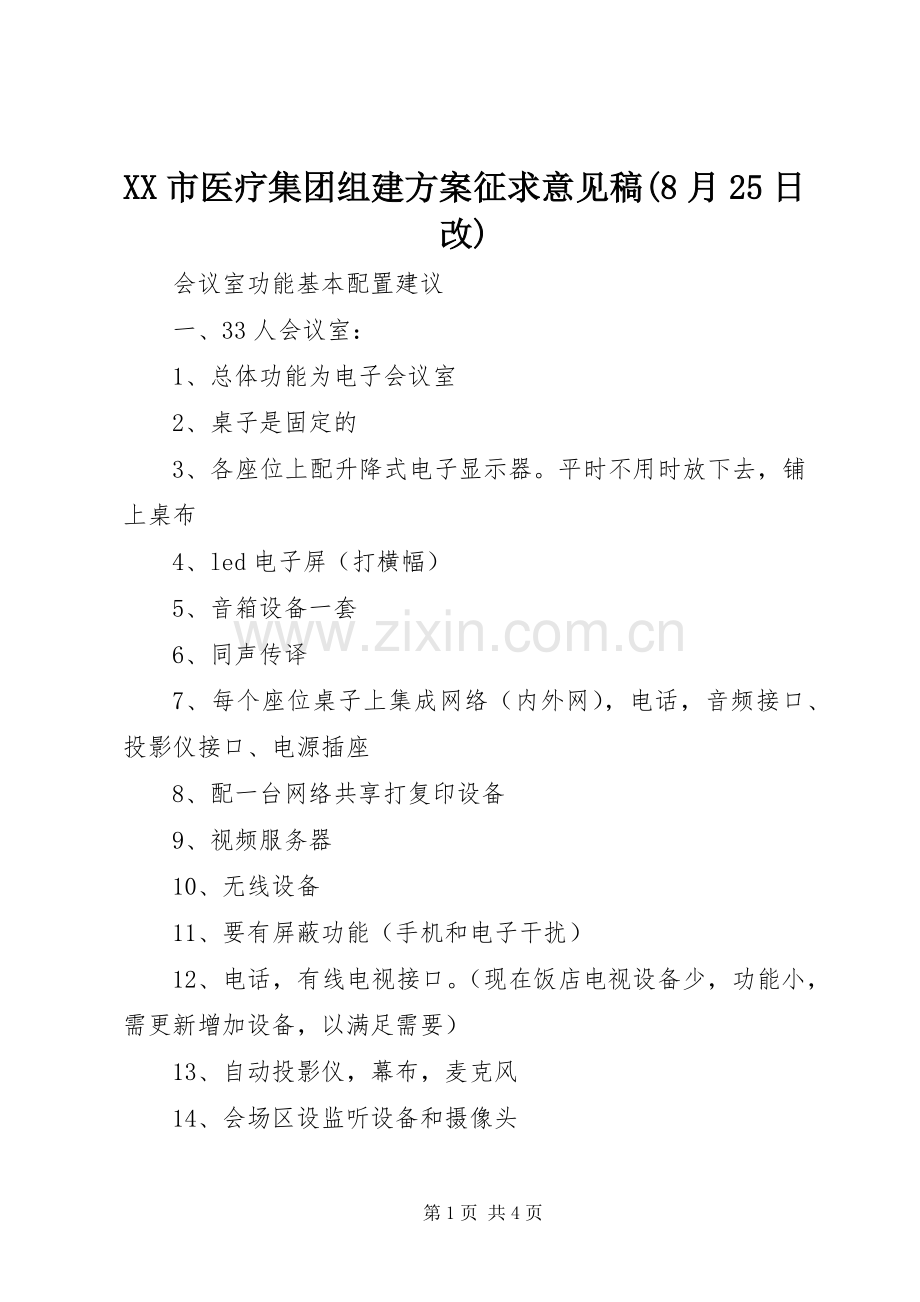 XX市医疗集团组建实施方案征求意见稿(8月25日改) (4).docx_第1页