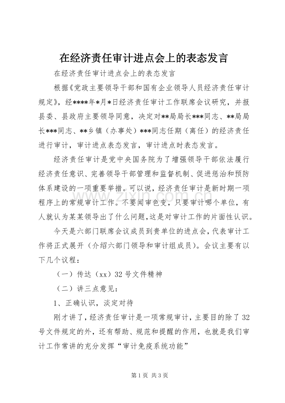 在经济责任审计进点会上的表态发言稿.docx_第1页