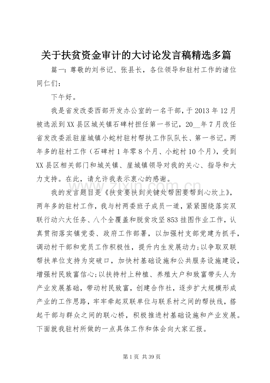 关于扶贫资金审计的大讨论发言多篇.docx_第1页