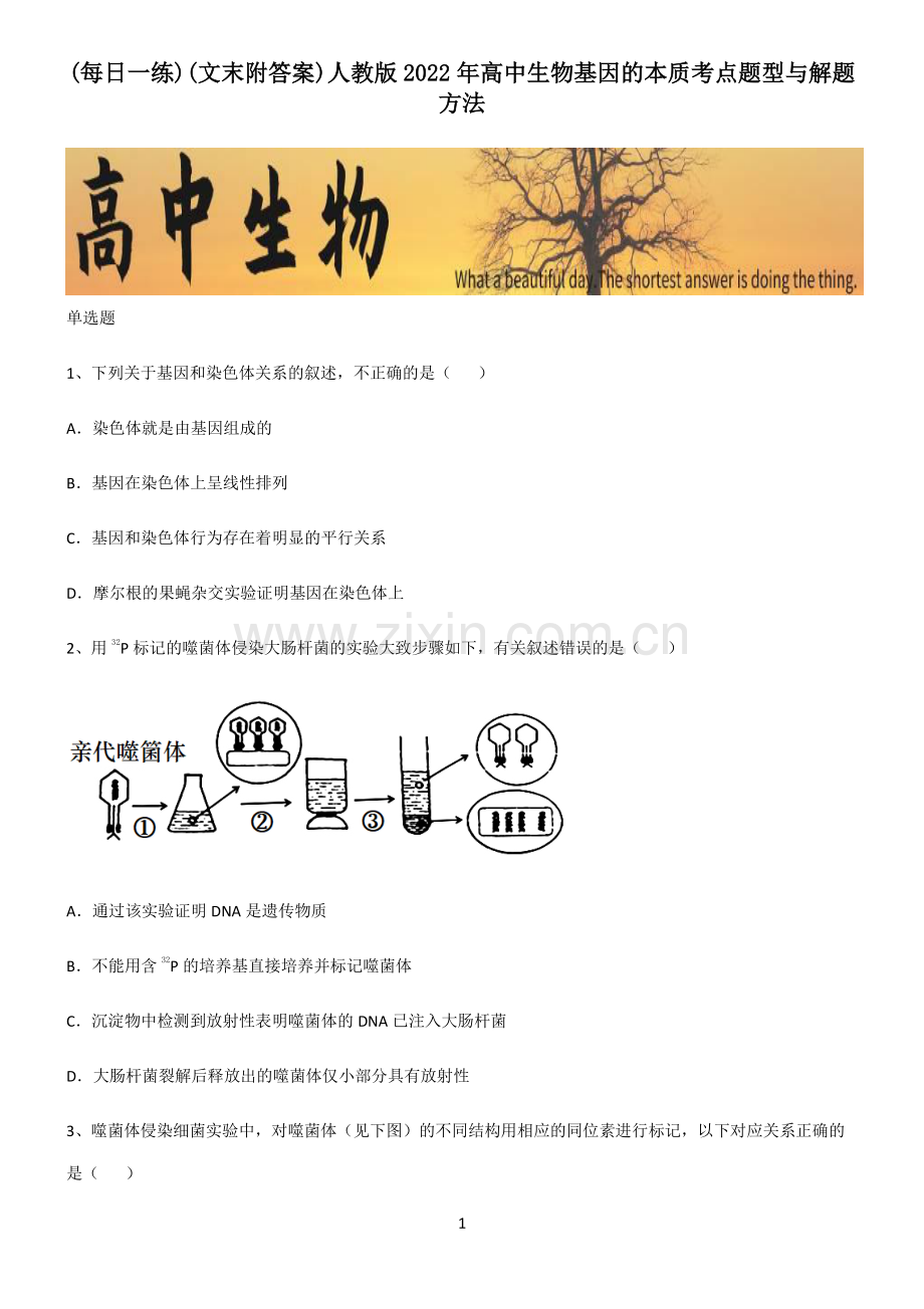 (文末附答案)人教版2022年高中生物基因的本质考点题型与解题方法.pdf_第1页