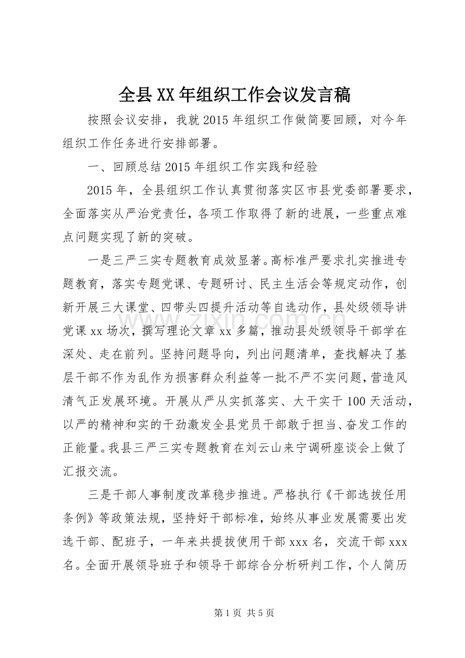 全县XX年组织工作会议发言.docx_第1页