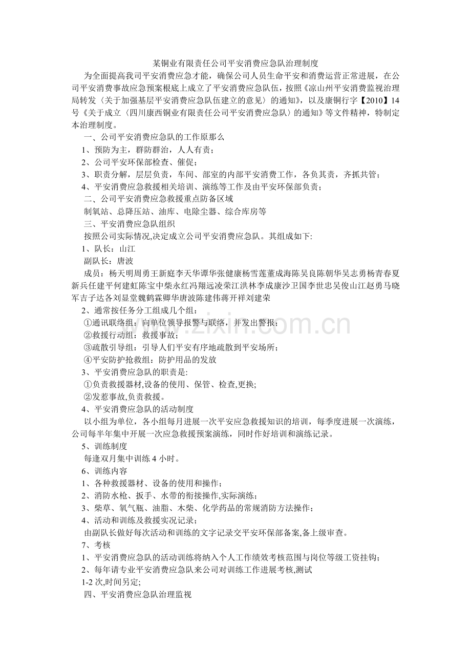 某铜业有限责任公司安全生产应急队管理制度.doc_第1页