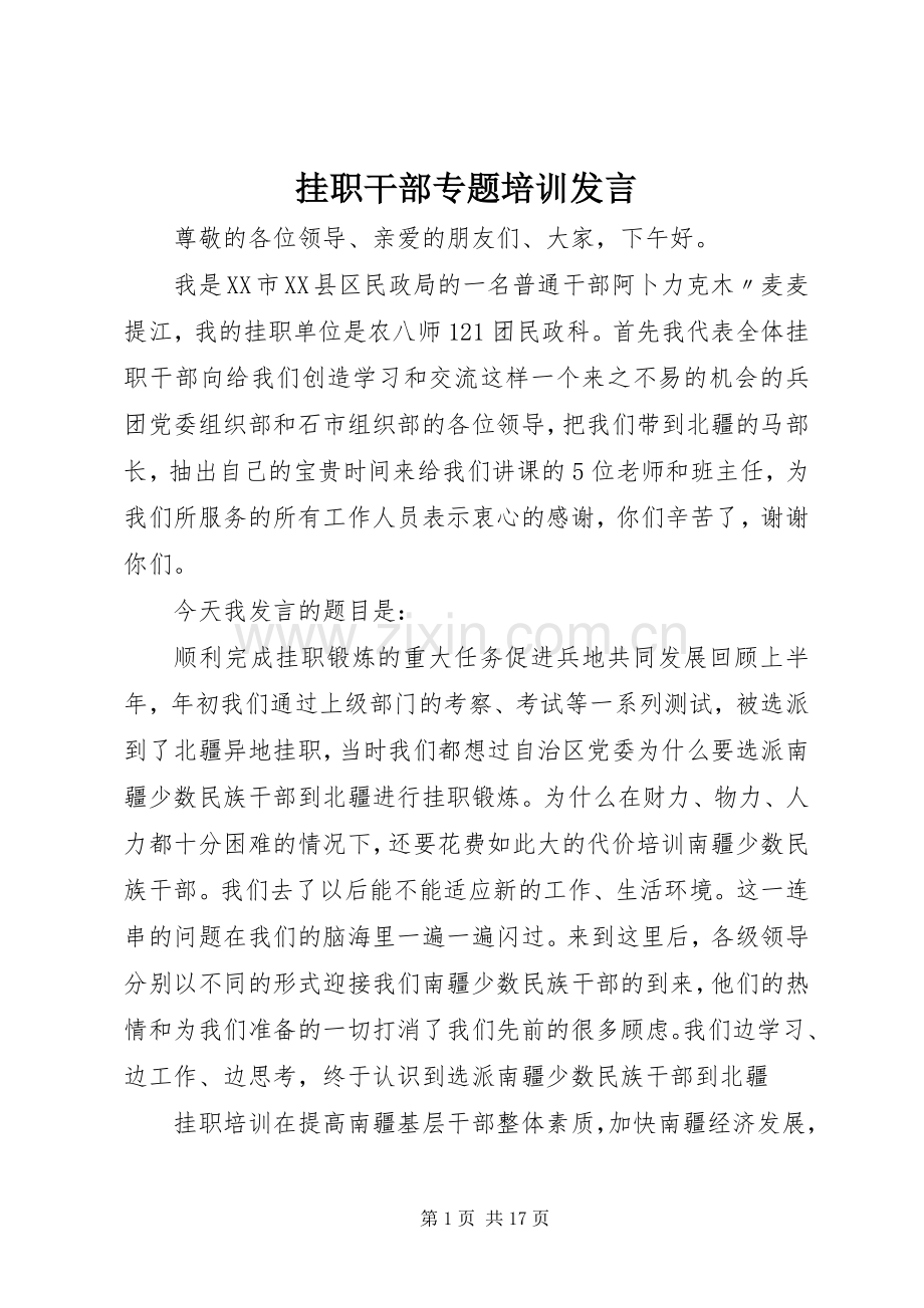 挂职干部专题培训发言稿.docx_第1页