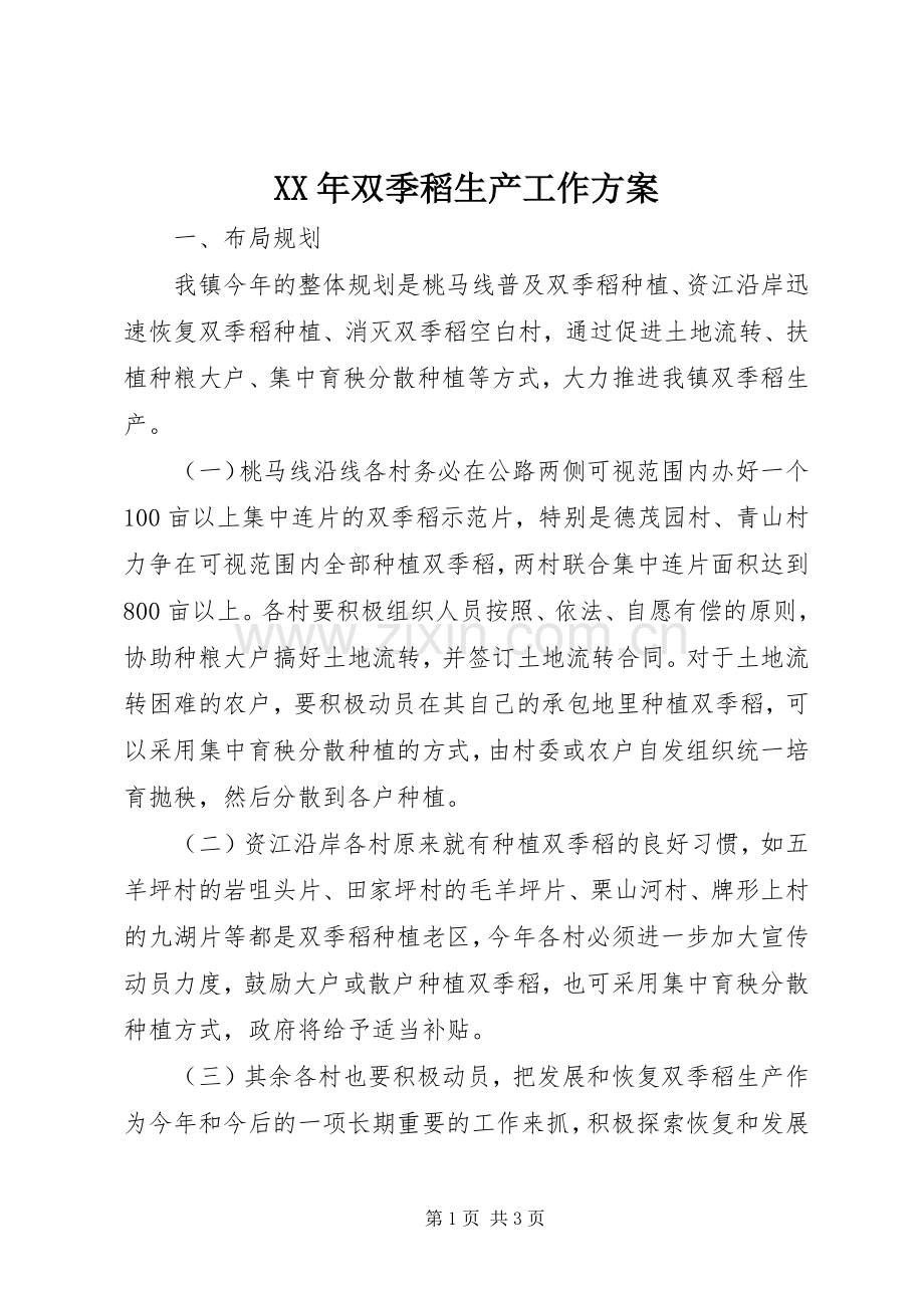 XX年双季稻生产工作实施方案 .docx_第1页