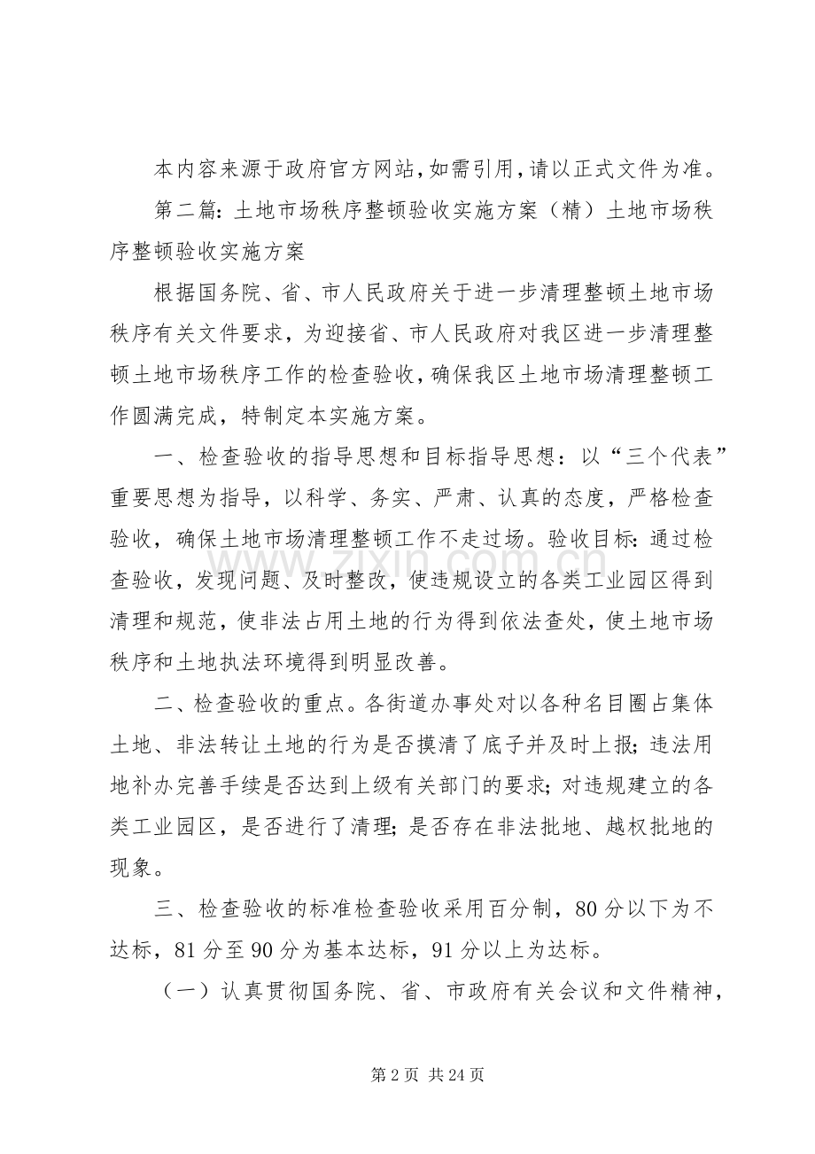 进一步治理整顿土地市场秩序检查验收实施方案5篇.docx_第2页