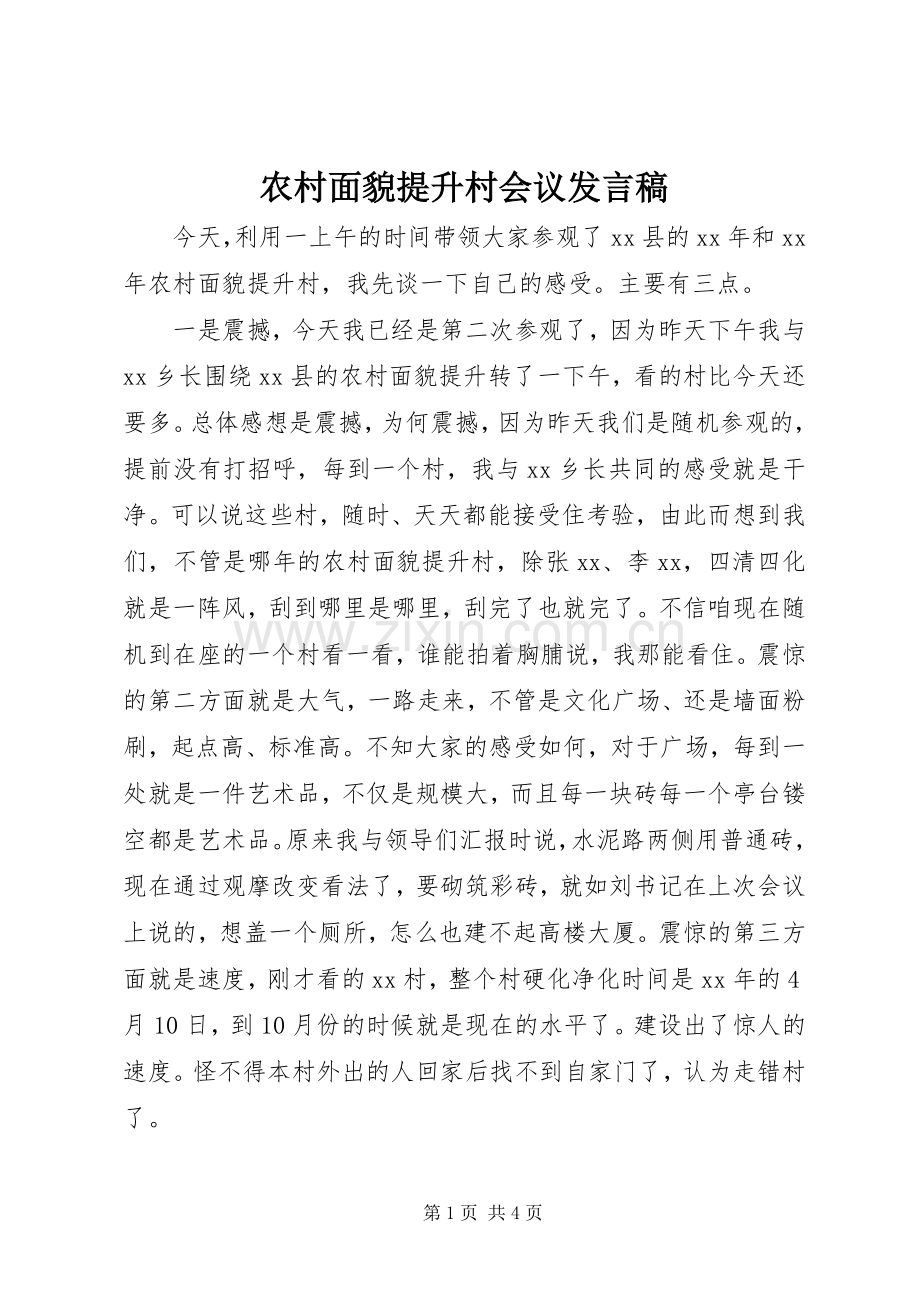 农村面貌提升村会议发言稿.docx_第1页