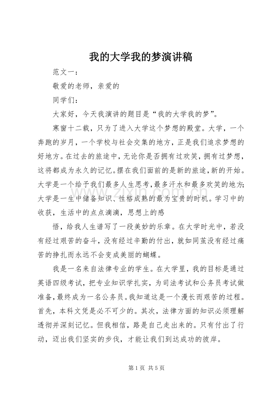 我的大学我的梦演讲稿范文.docx_第1页