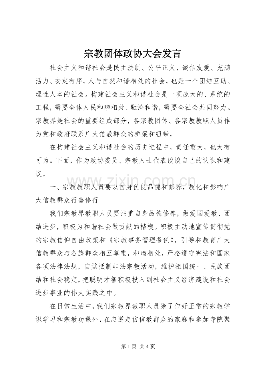 宗教团体政协大会发言稿 (3).docx_第1页