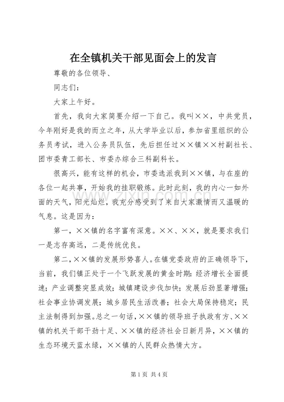 在全镇机关干部见面会上的发言稿 (2).docx_第1页