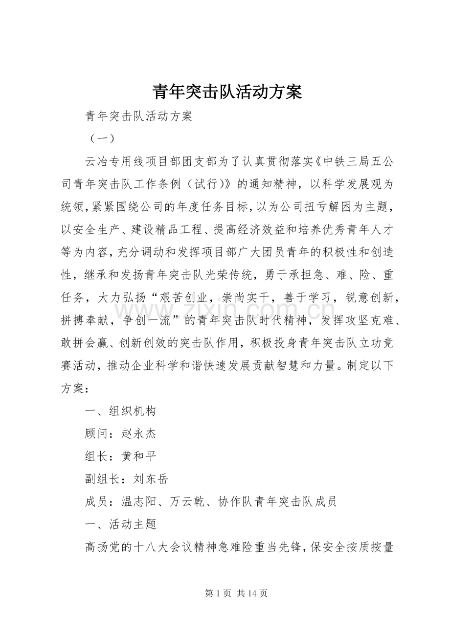 青年突击队活动实施方案 .docx_第1页