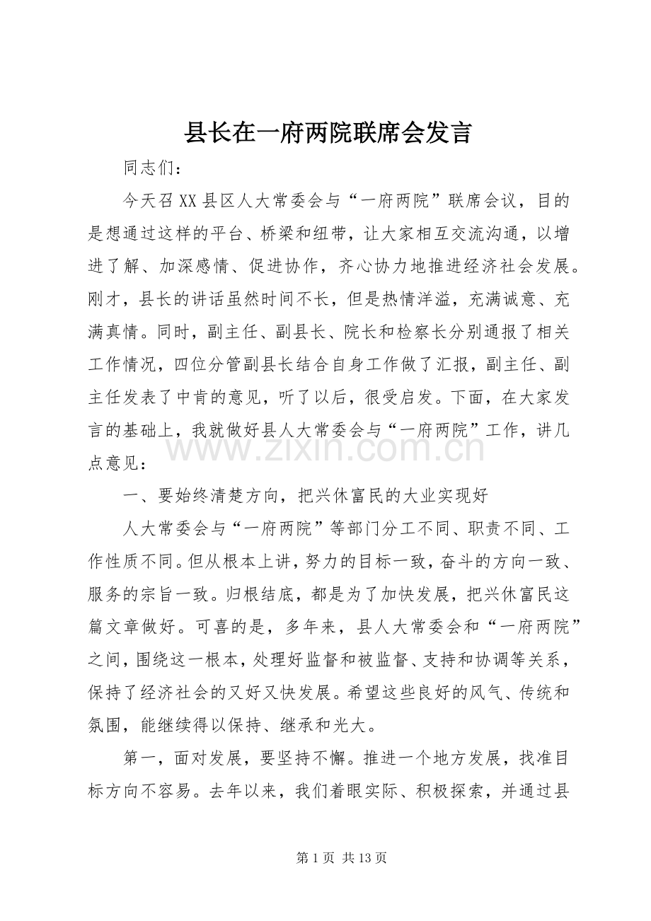 县长在一府两院联席会发言.docx_第1页