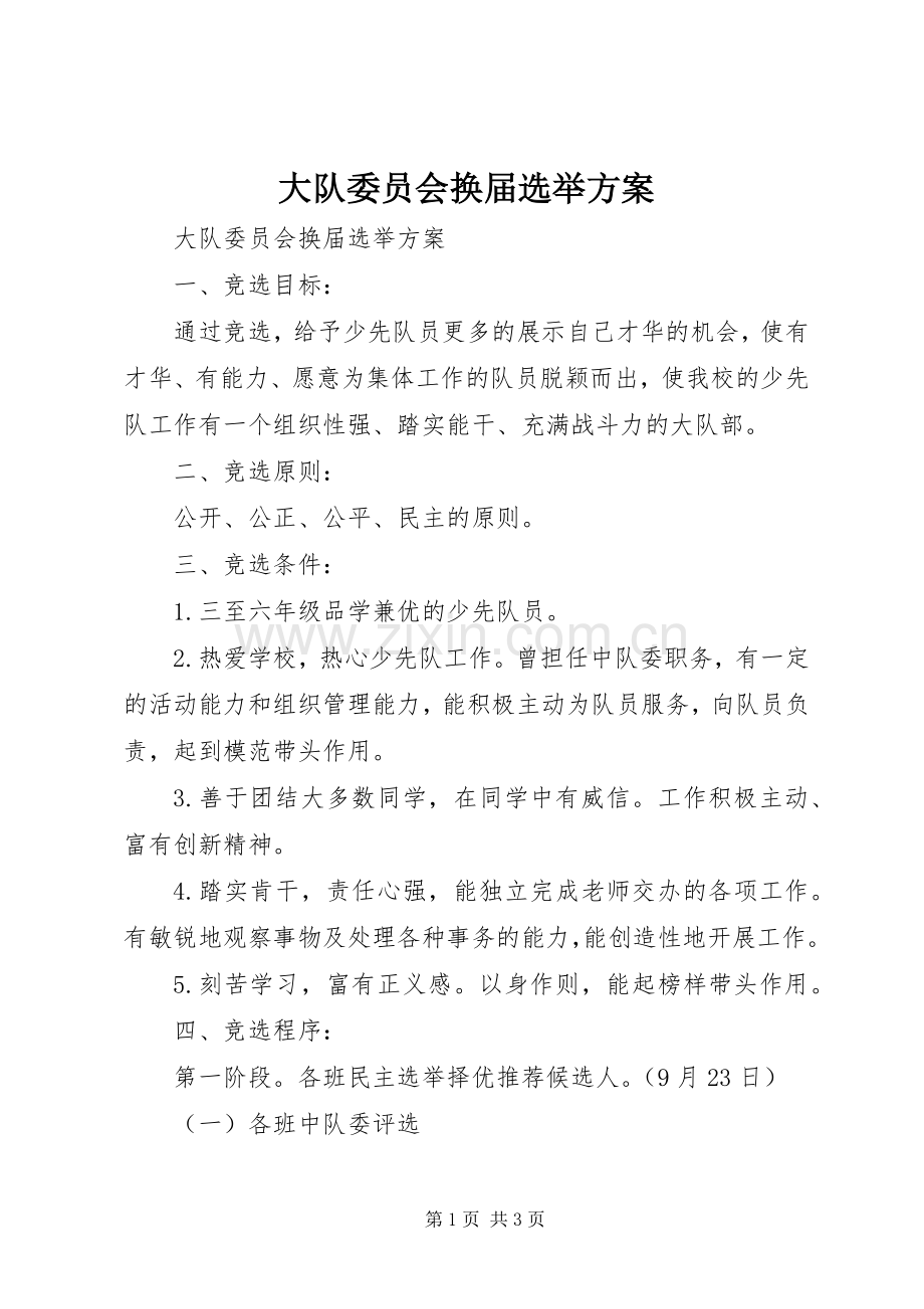大队委员会换届选举实施方案 .docx_第1页