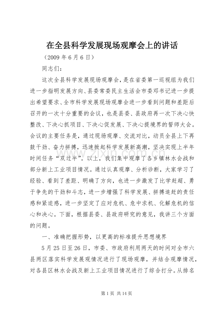 在全县科学发展现场观摩会上的讲话.docx_第1页