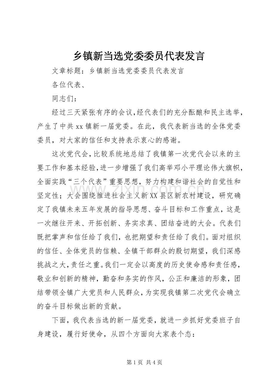 乡镇新当选党委委员代表发言.docx_第1页