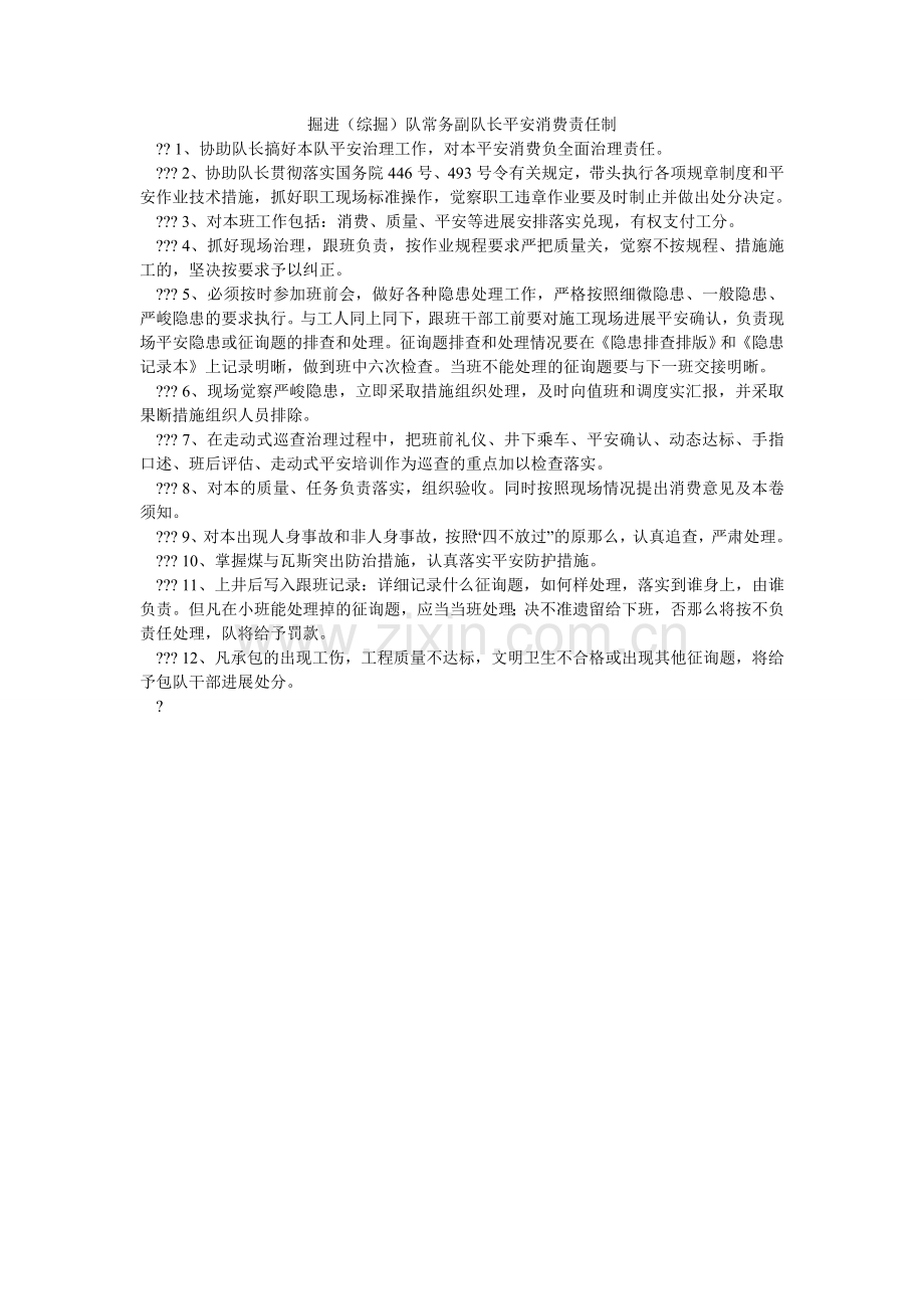 掘进（综掘）队常务副队长安全生产责任制.doc_第1页
