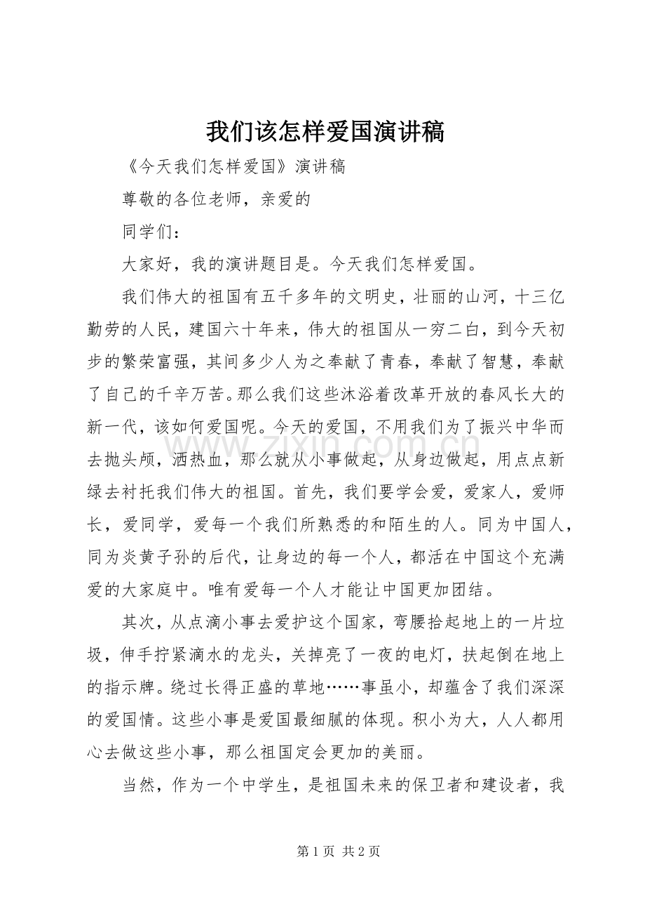 我们该怎样爱国演讲稿范文.docx_第1页