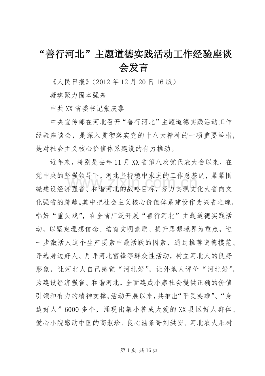 “善行河北”主题道德实践活动工作经验座谈会发言稿.docx_第1页