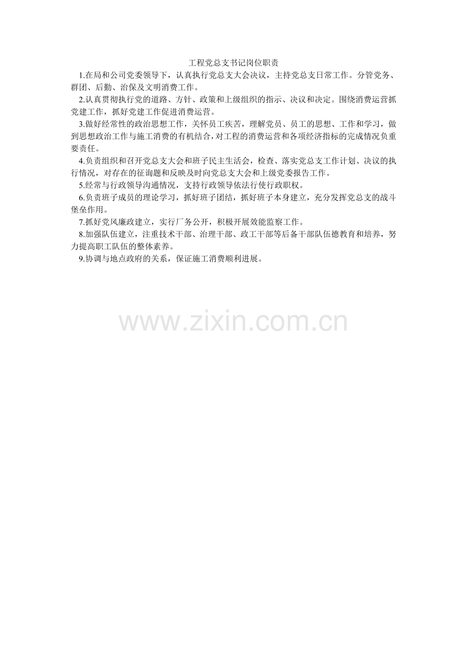 项目党总支书记岗位职责.doc_第1页