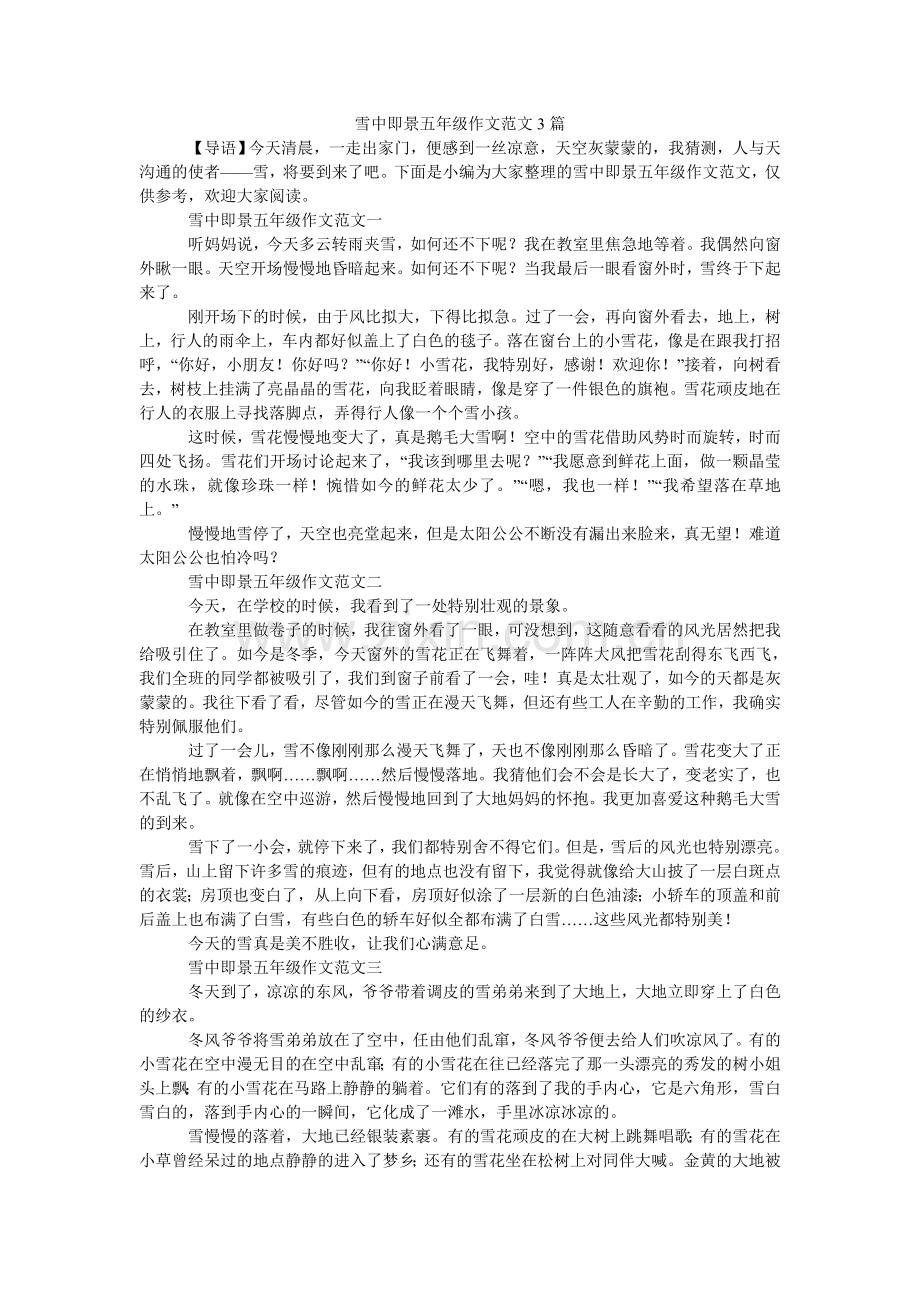 雪中即景五年级作文3篇.doc_第1页
