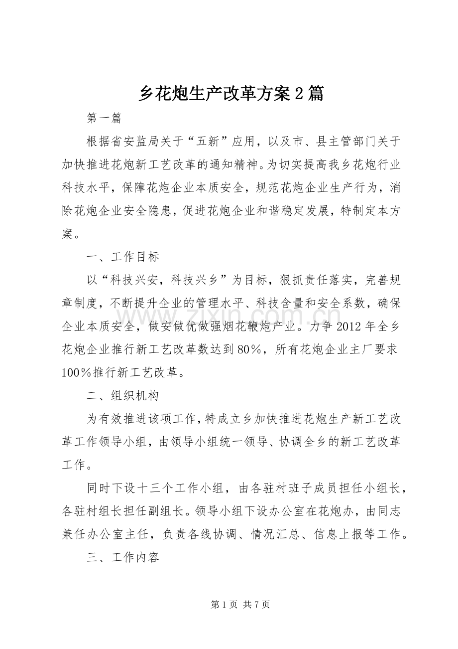 乡花炮生产改革实施方案2篇.docx_第1页