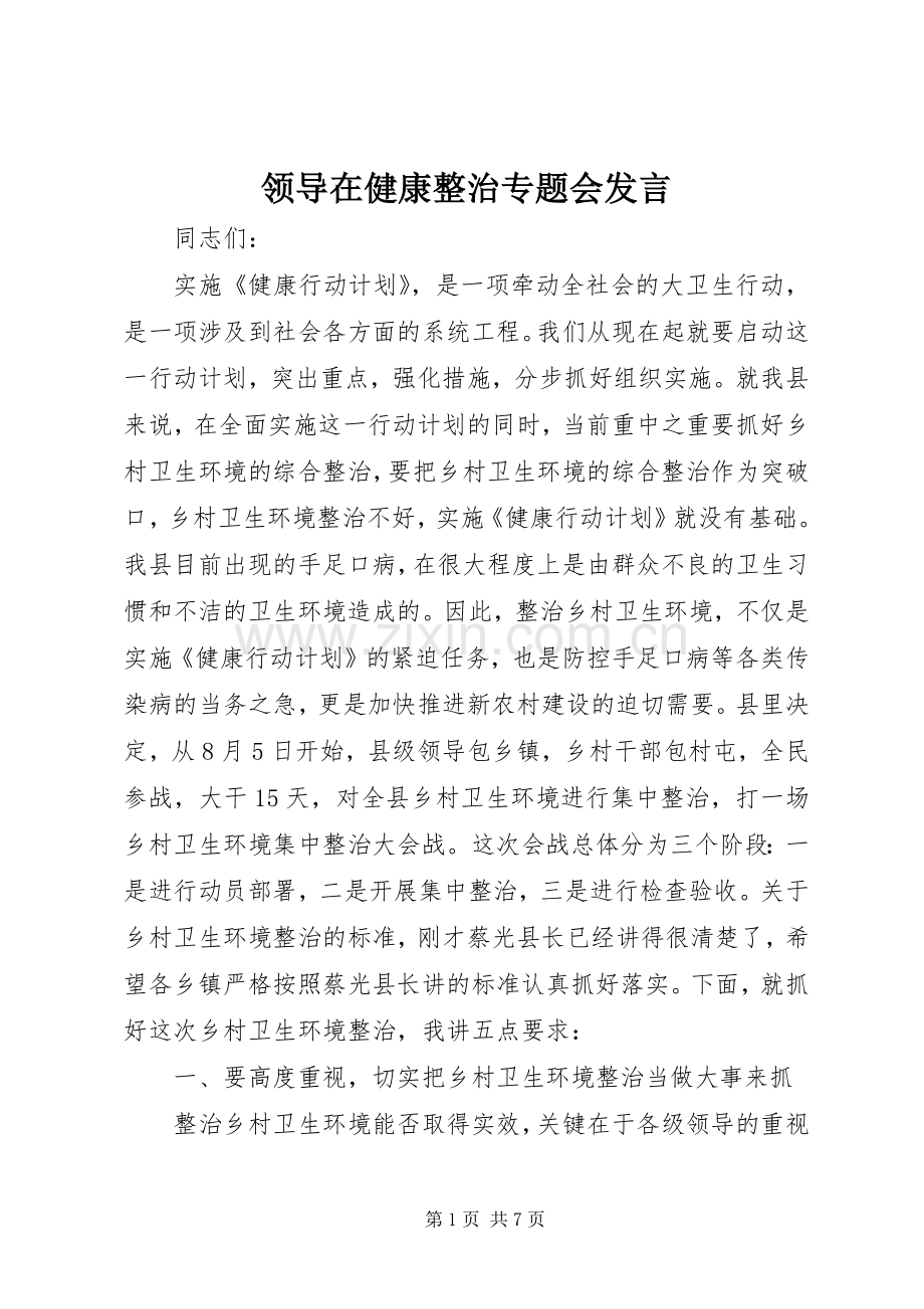 领导在健康整治专题会发言稿.docx_第1页