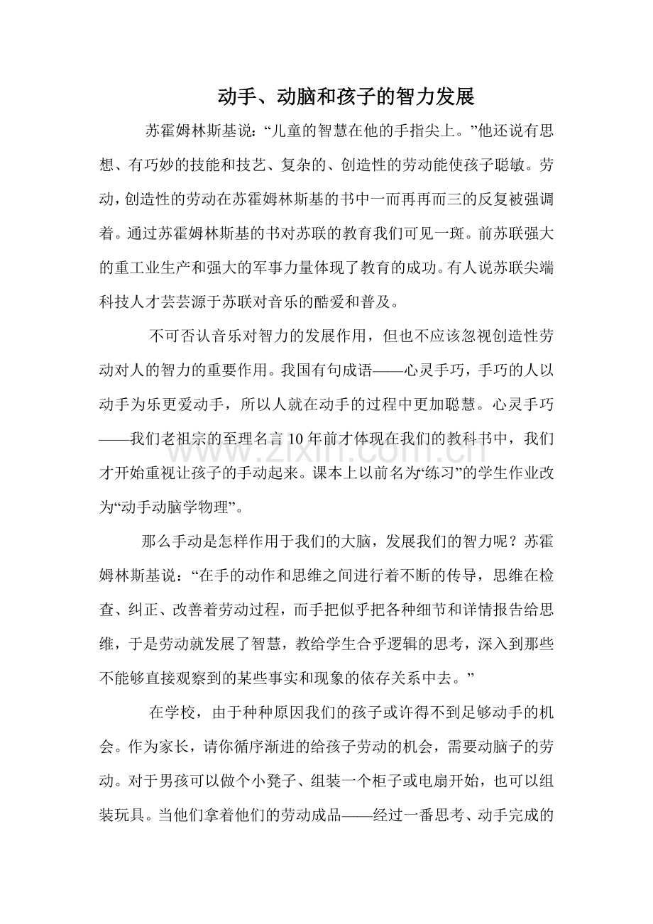 动手、动脑和孩子的智力发展.doc_第1页