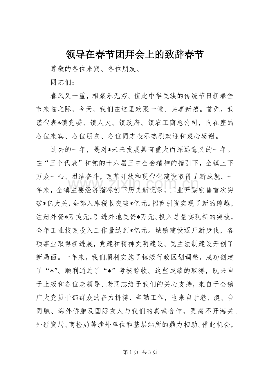 领导在春节团拜会上的演讲致辞春节.docx_第1页