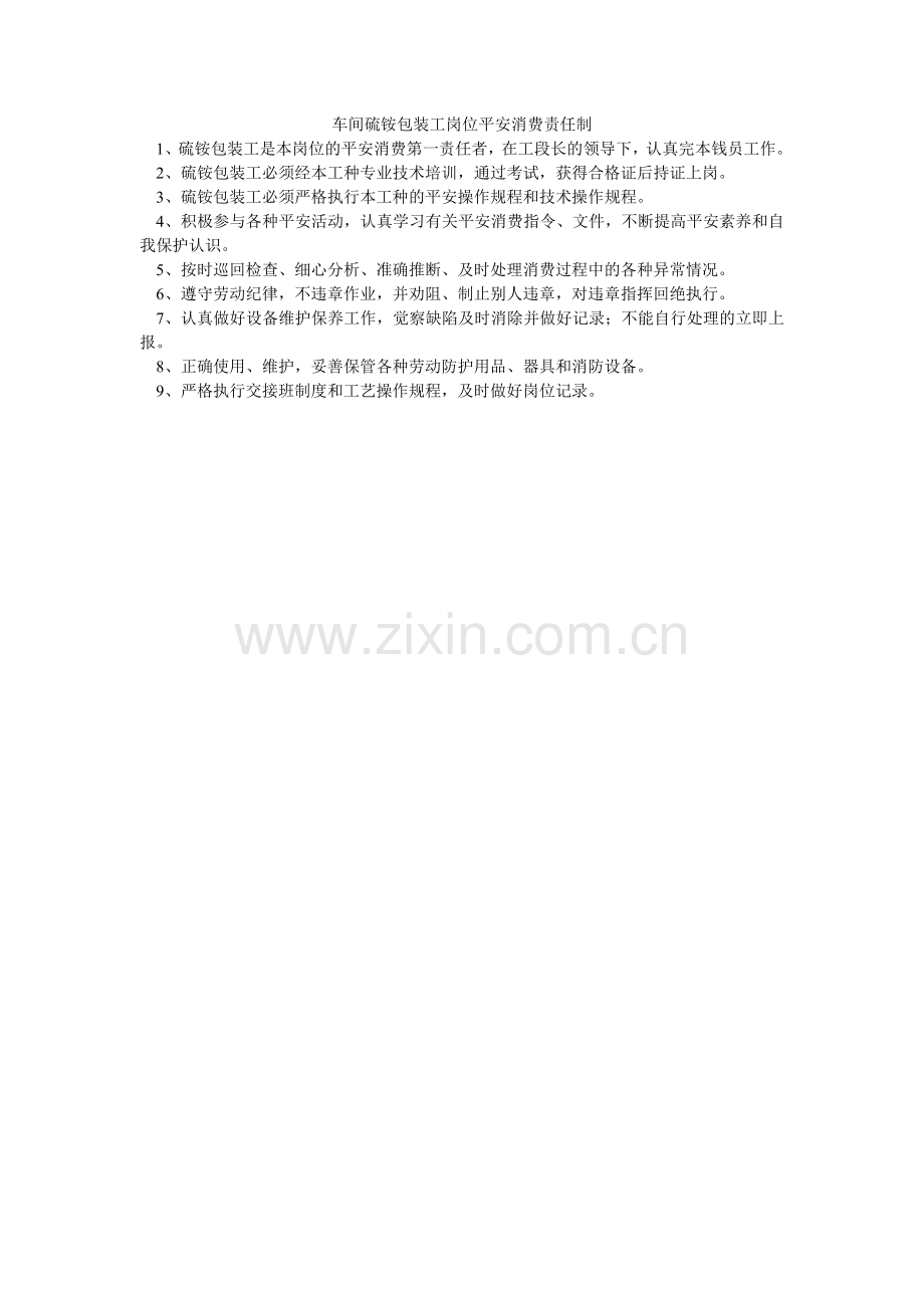 车间硫铵包装工岗位安全生产责任制.doc_第1页