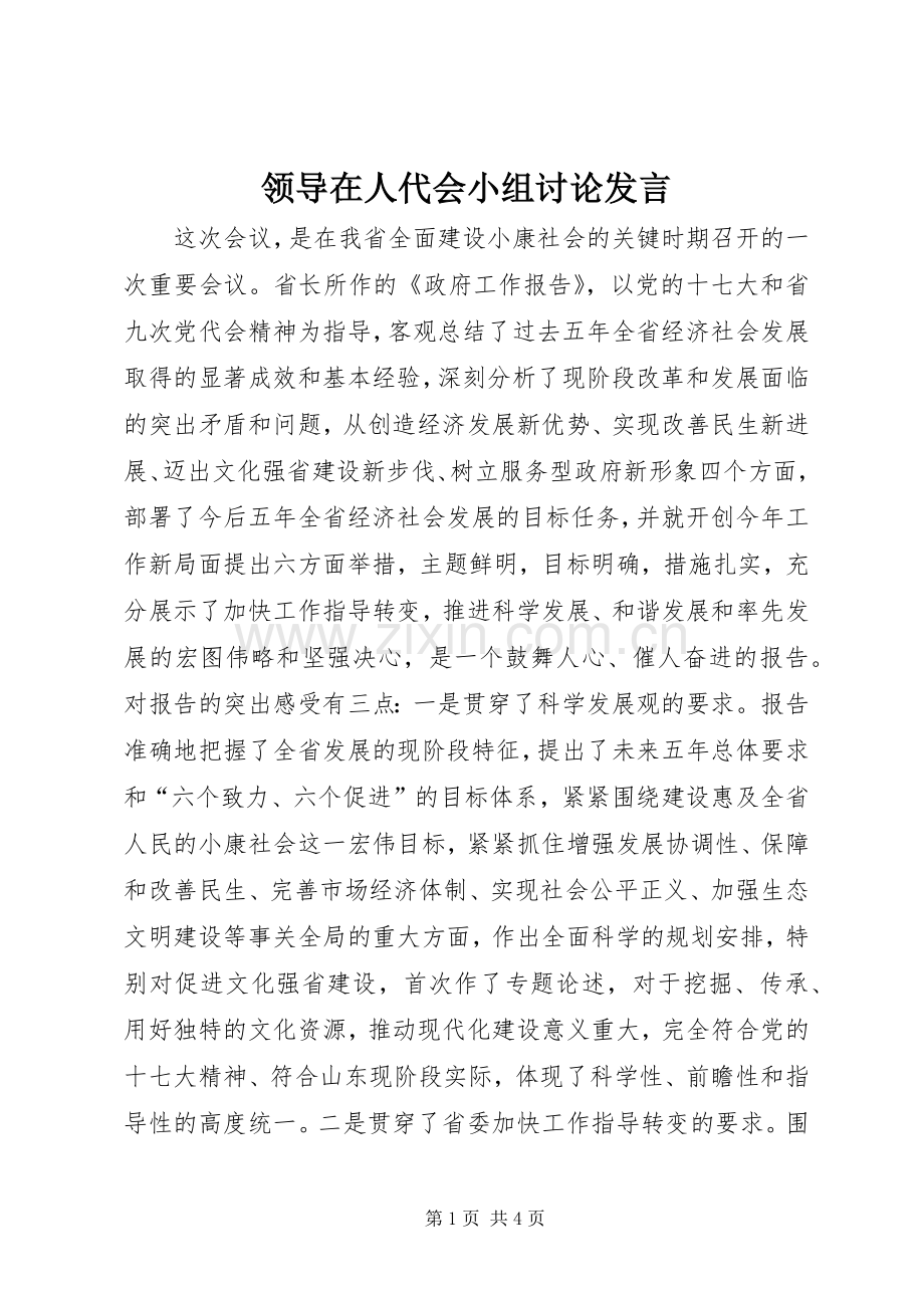 领导在人代会小组讨论发言稿.docx_第1页