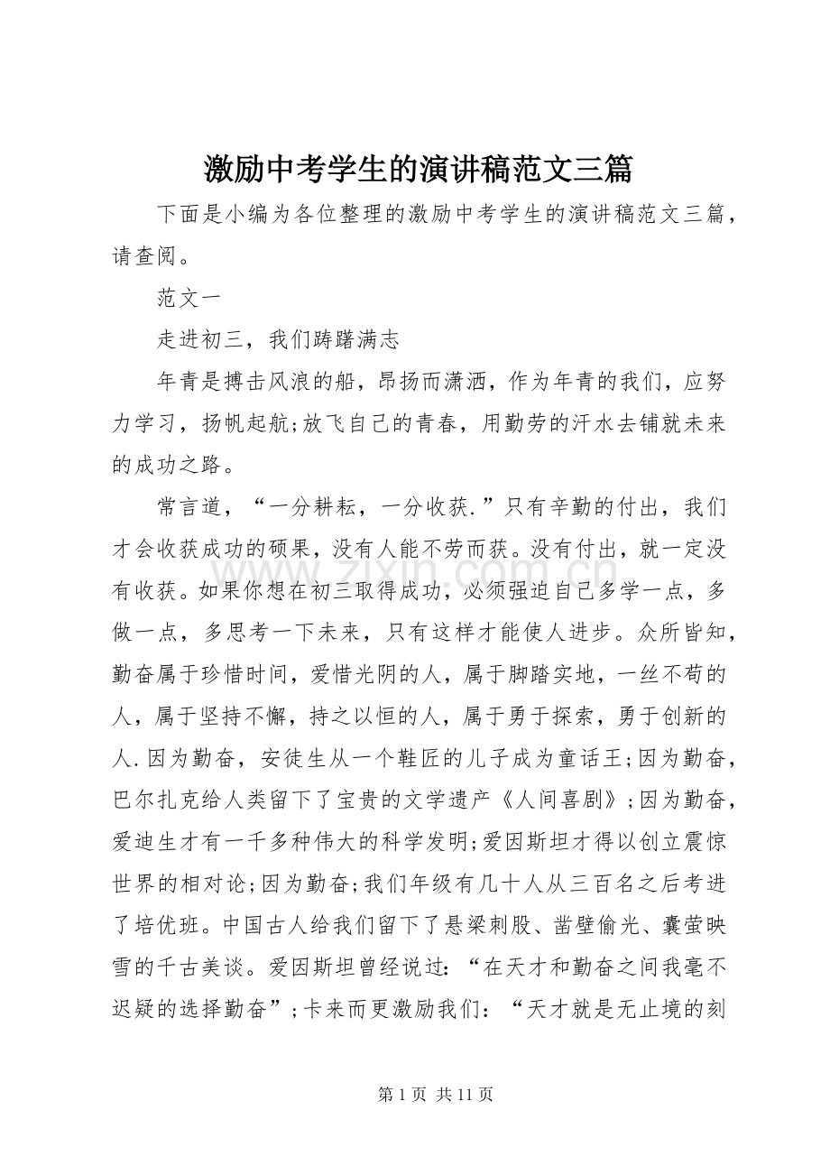 激励中考学生的演讲稿范文三篇.docx_第1页