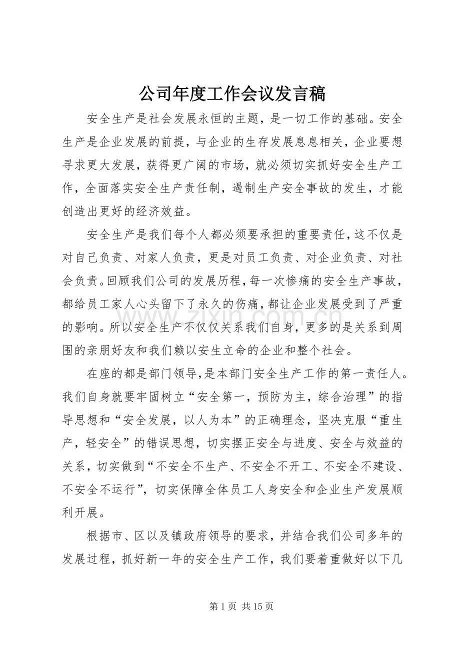 公司年度工作会议发言.docx_第1页