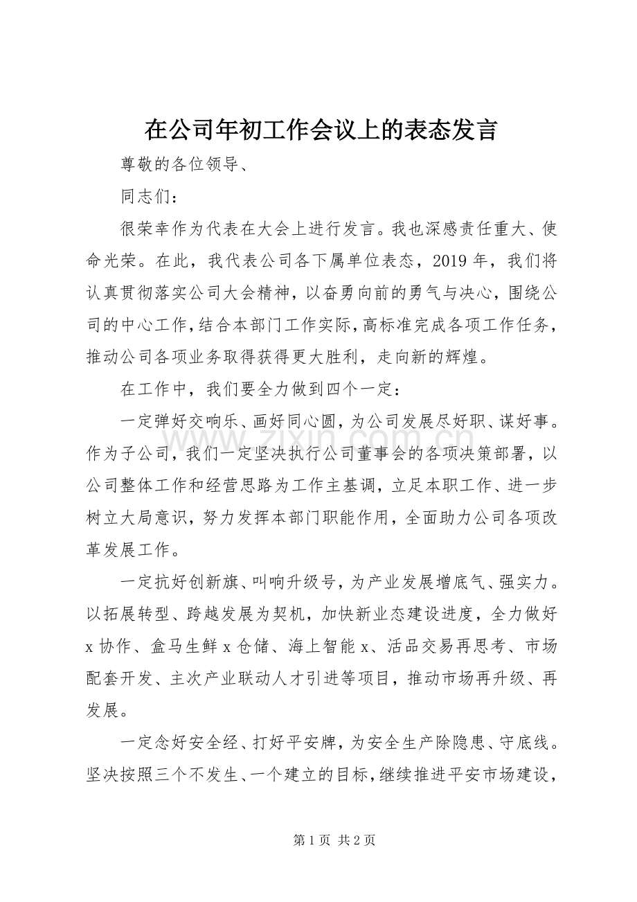 在公司年初工作会议上的表态发言.docx_第1页
