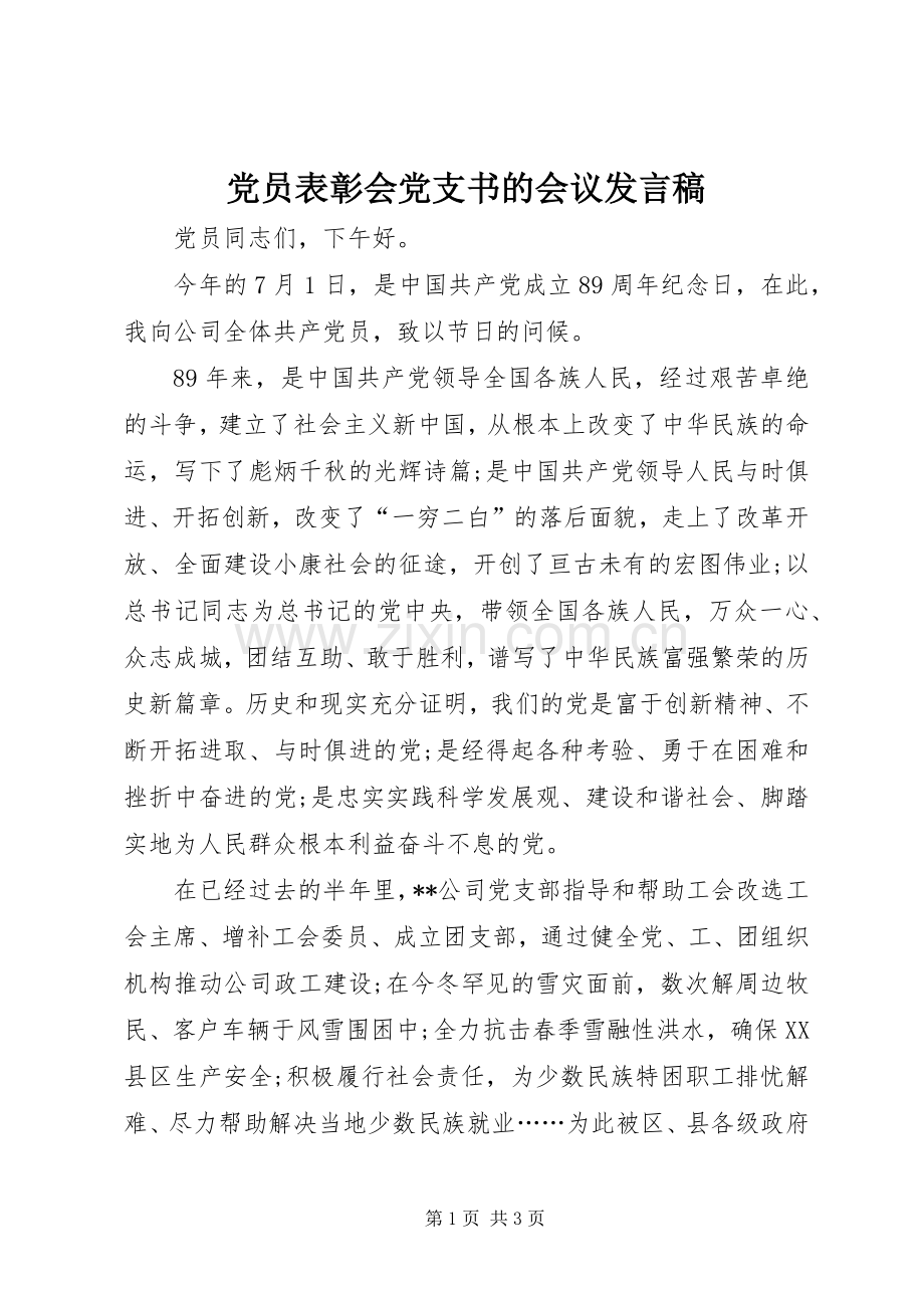 党员表彰会党支书的会议发言.docx_第1页