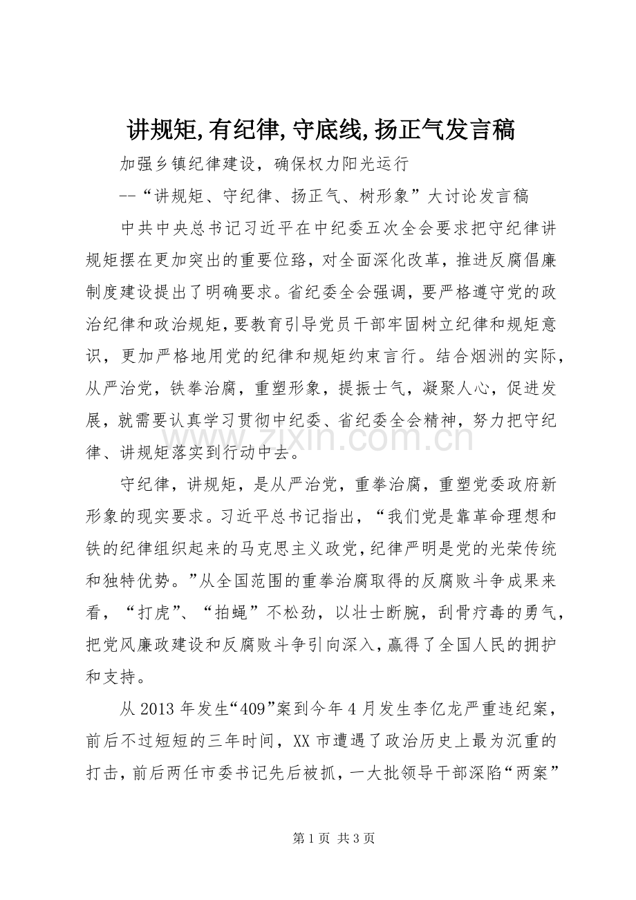 讲规矩,有纪律,守底线,扬正气发言.docx_第1页