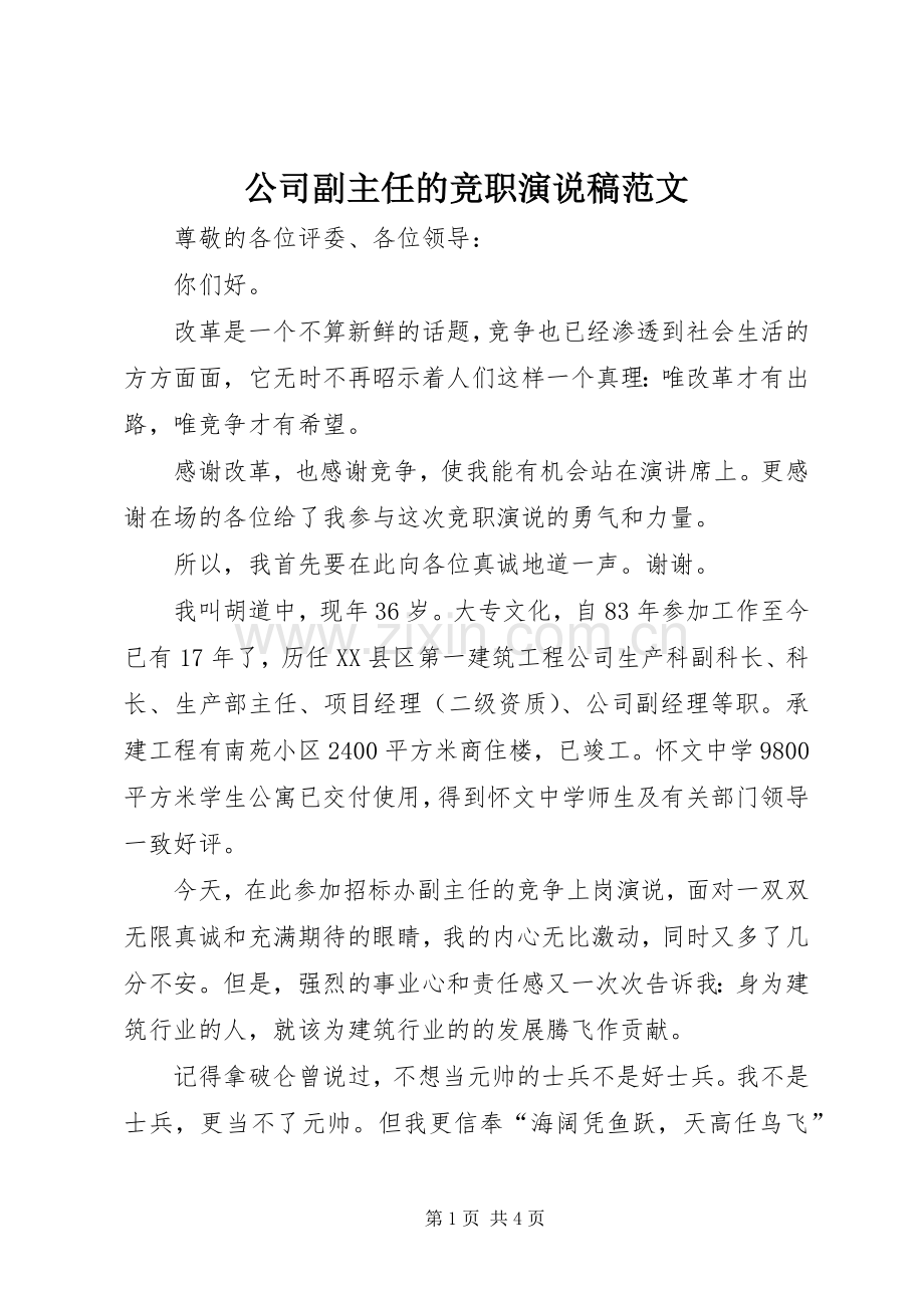公司副主任的竞职演说范文.docx_第1页
