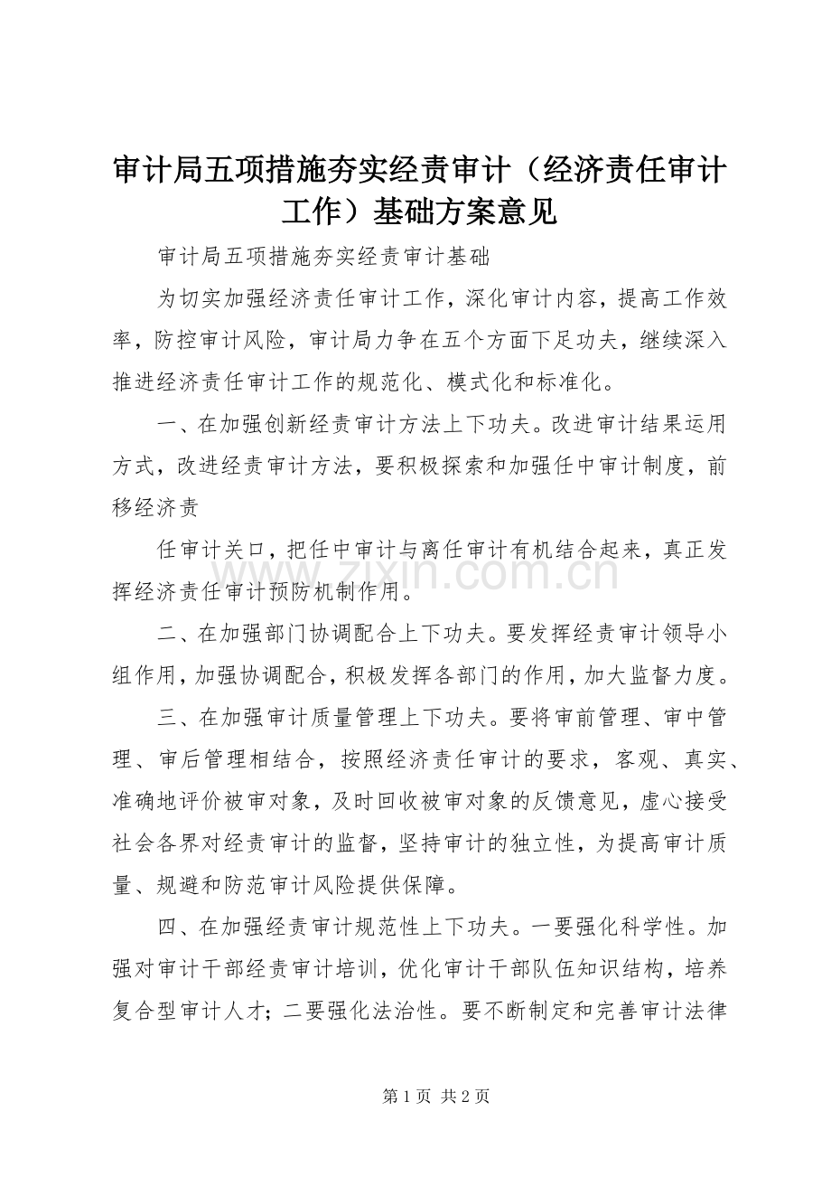 审计局五项措施夯实经责审计（经济责任审计工作）基础实施方案意见 .docx_第1页