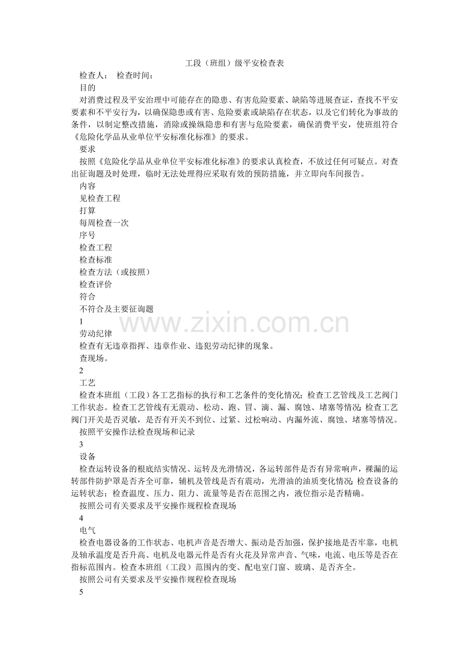 工段（班组）级安全检查表.doc_第1页