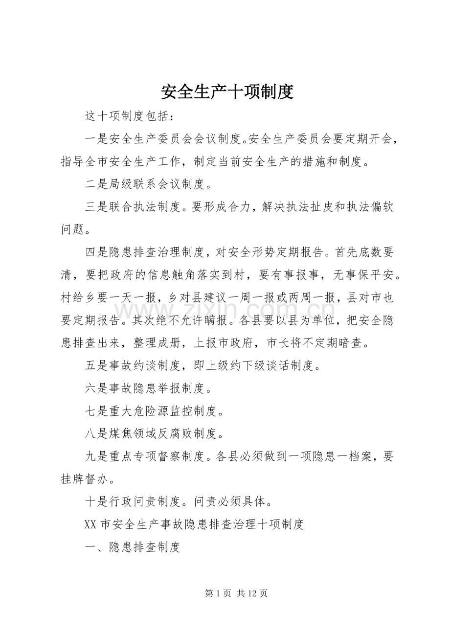 安全生产十项规章制度.docx_第1页